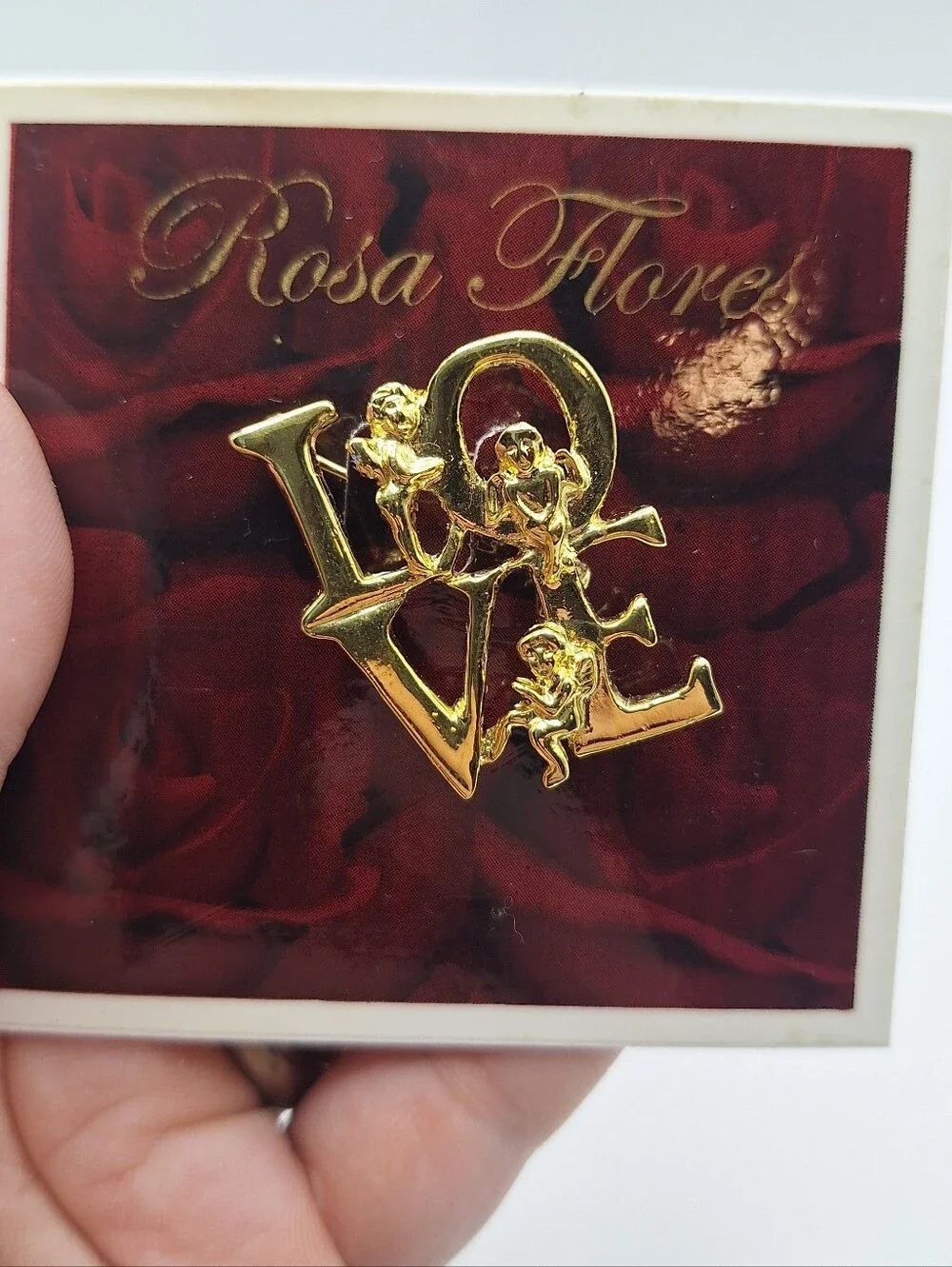 Rosa Flores Angel Love Brooch Gold Tone Cherub Pin Romantic Vintage Style
